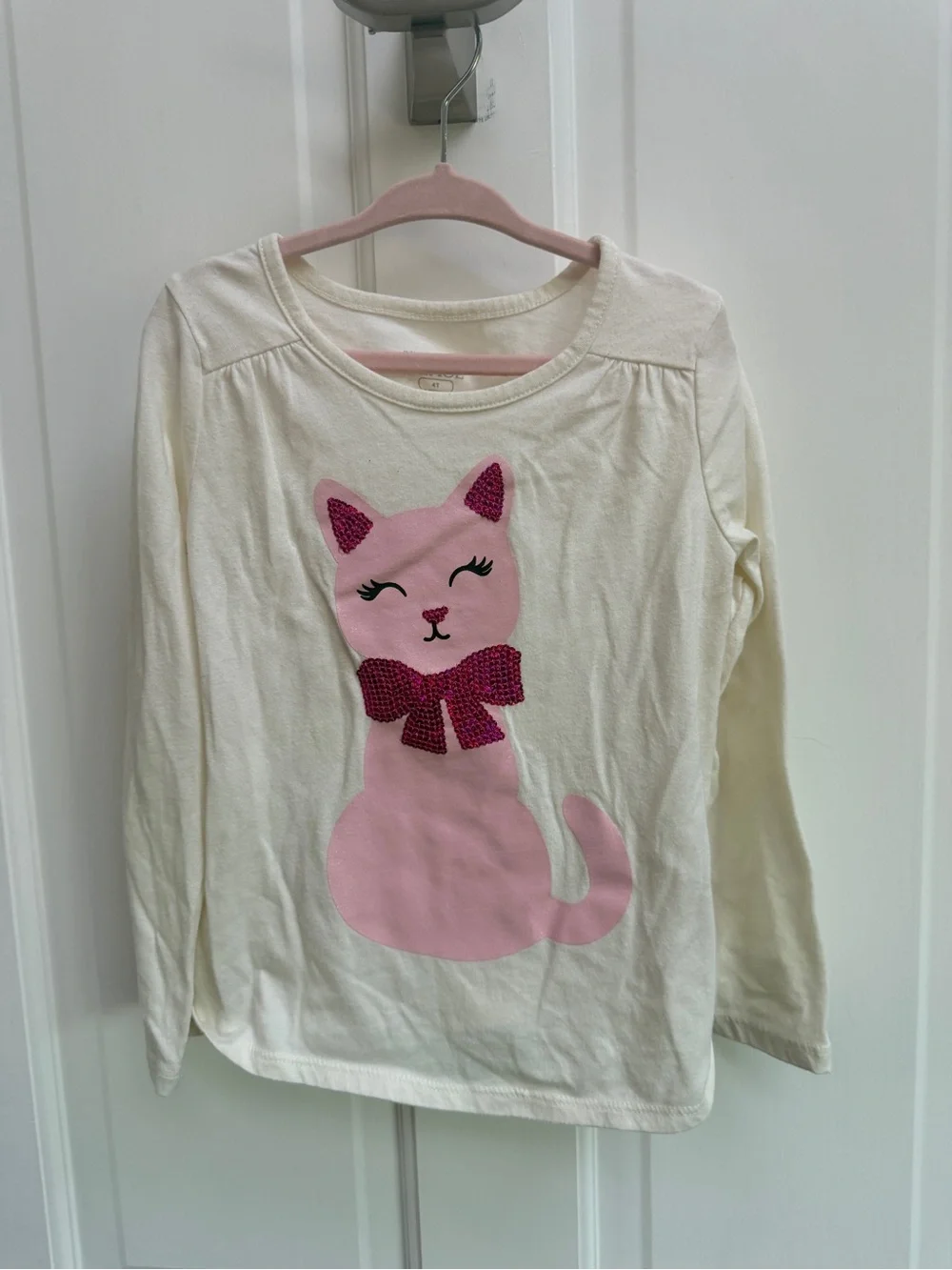 The Children's Place 4T Girls Cream Cat Long-Sleeve Top Blouse Shirt